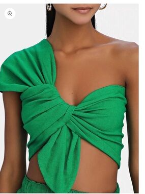 Green One-Shoulder Twist Knot Crop Top - Unbranded